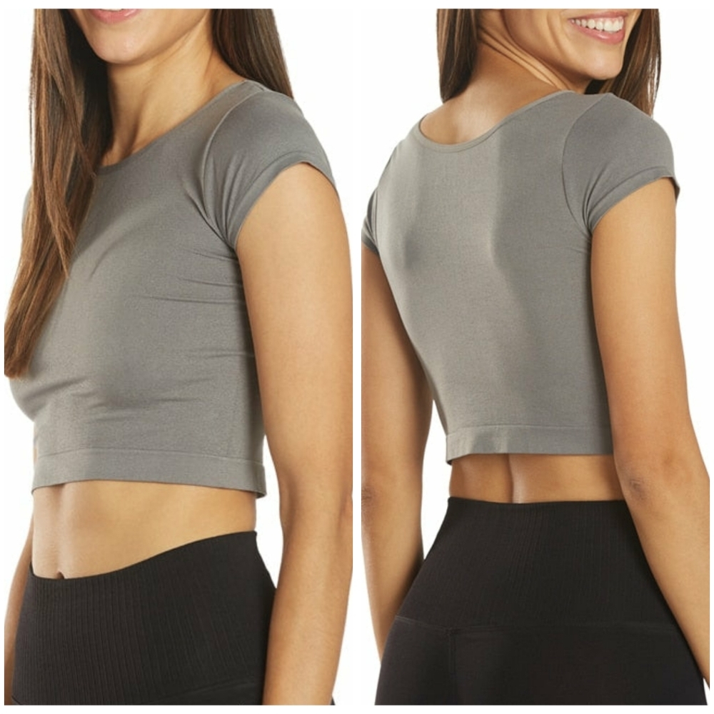 Free People cap sleeve seamless crop top charcoal grey M/L medium large New